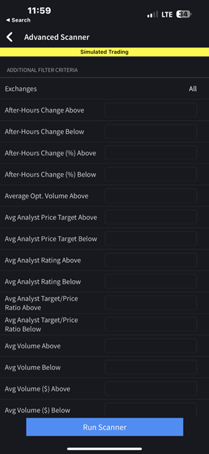 The new advanced scanner run scanner button on the iPhone